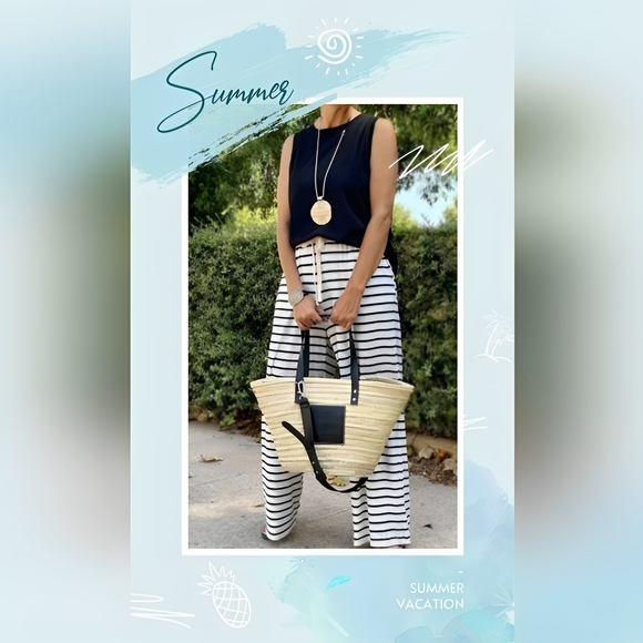 NEW! White Striped Pocket Casual Drawstring Wide LegPants - Picture 6 of 16